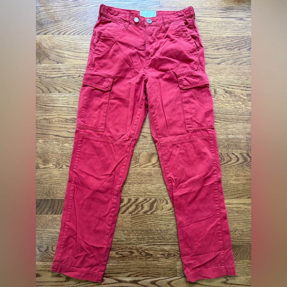 ONE TEASPOON Free People Cargo Motion Pants Slouchy Utility Red Cotton 25